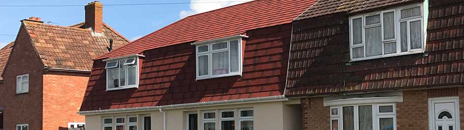 Local Authority Cornish Unit Refurbishment in Bridgwater with Metrotile Lightweight roofing and Mansard in Shingle Antique Red