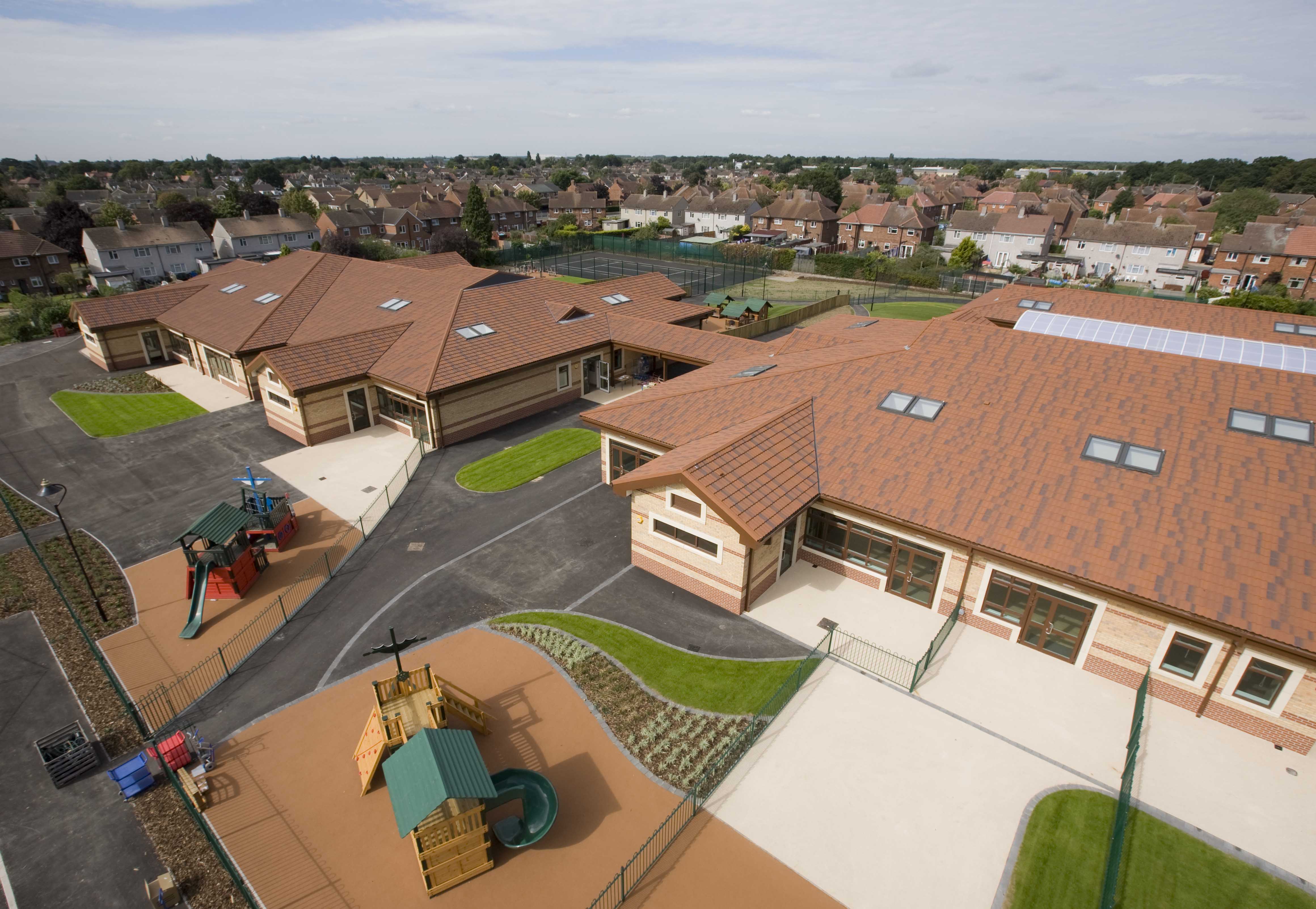 Priory Lincoln Academies Refurbishment and New Build with Metrotile Lightweight Roofing Bond in Brindle