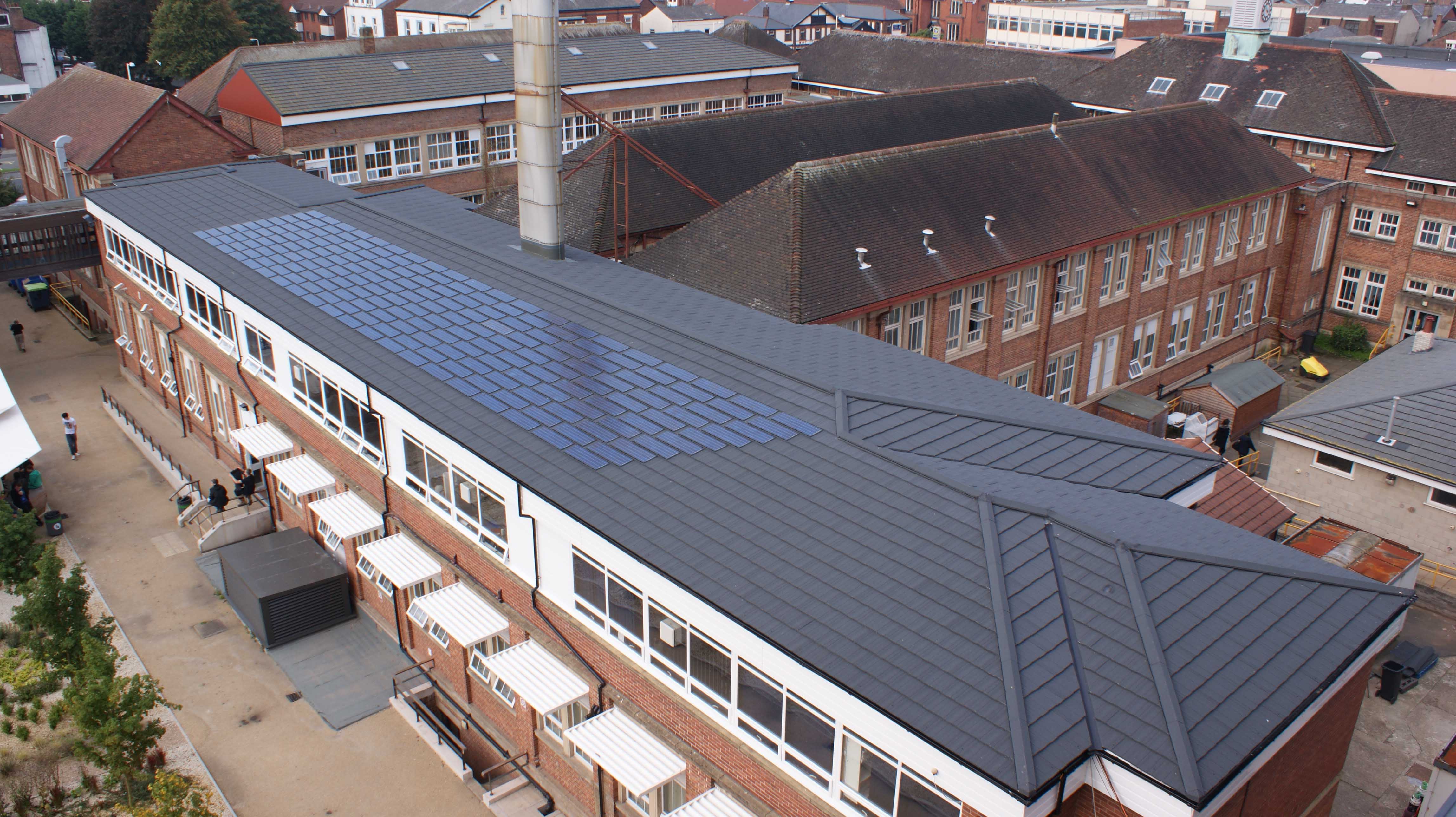Southport College Roofing Refurbishment - Charcoal Slate with Integrated Photovoltaic Roof Tiles